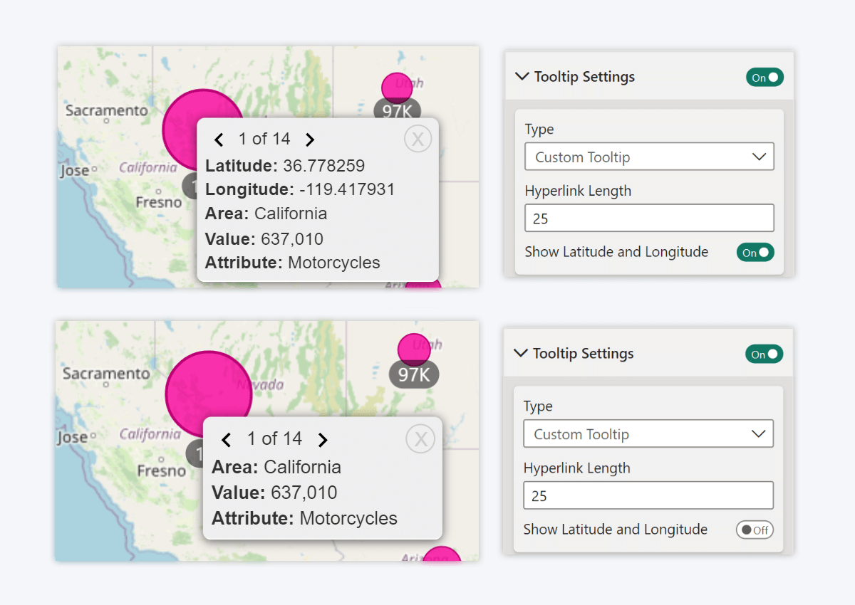 Drill Down Map PRO - Latitude and Longitude in Tooltip