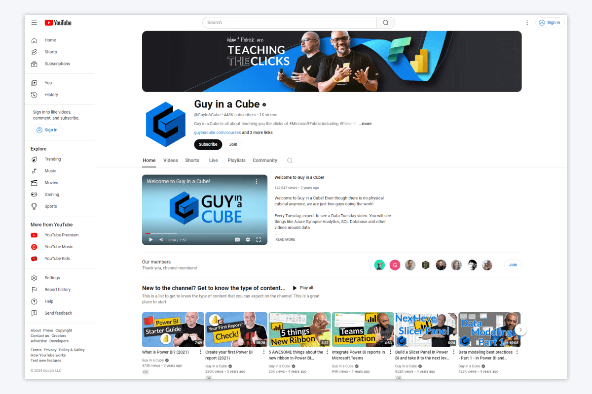 Guy in a Cube Power BI YouTube Channel