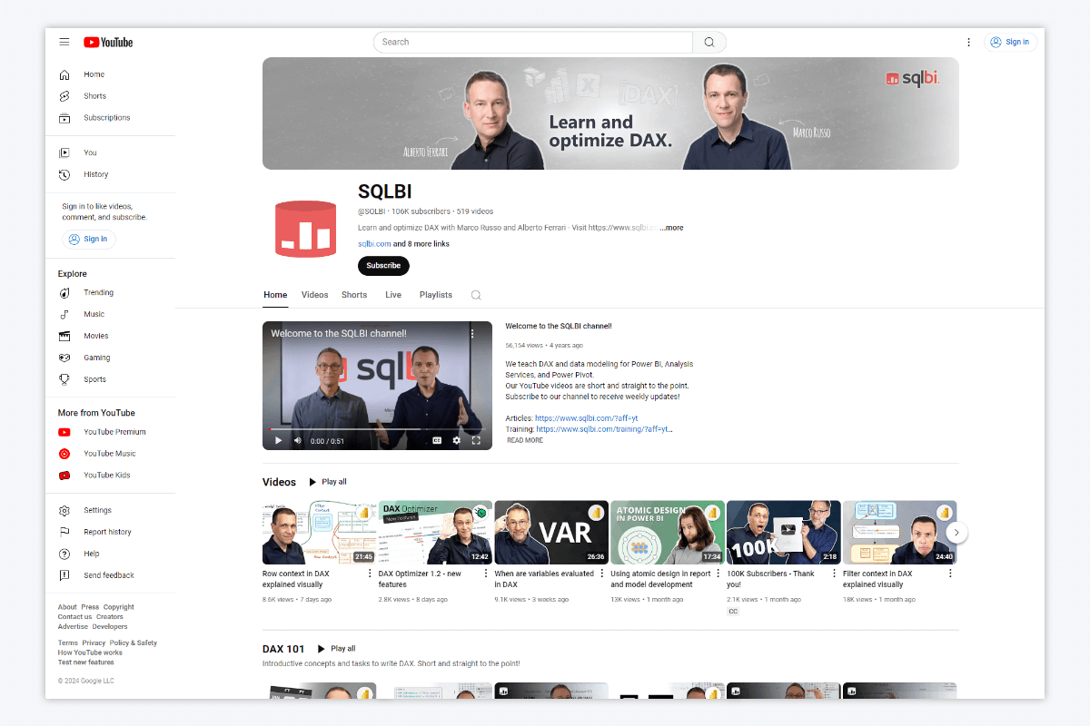 SQLBI YouTube Channel