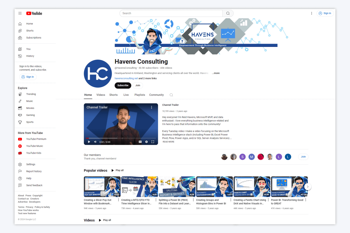 Havens Consulting Power BI YouTube Channel
