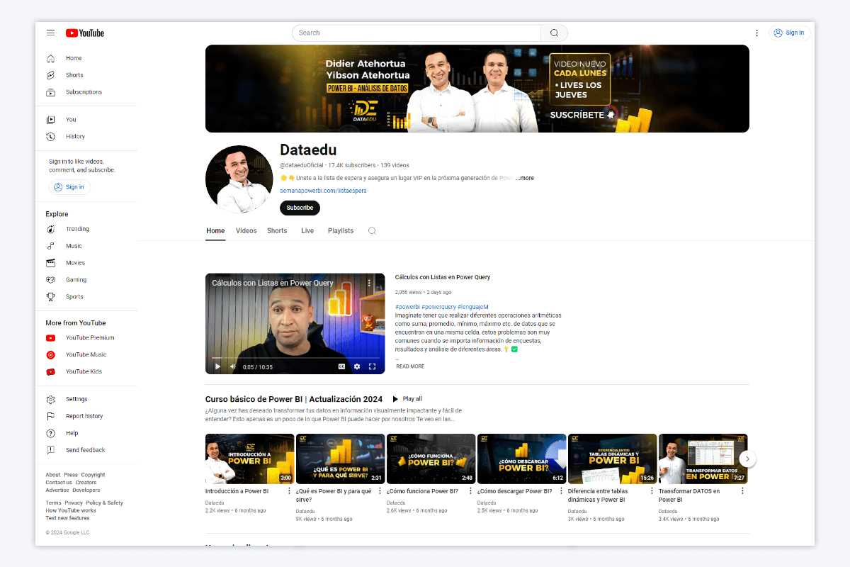 Dataedu Power BI Channel in Spanish