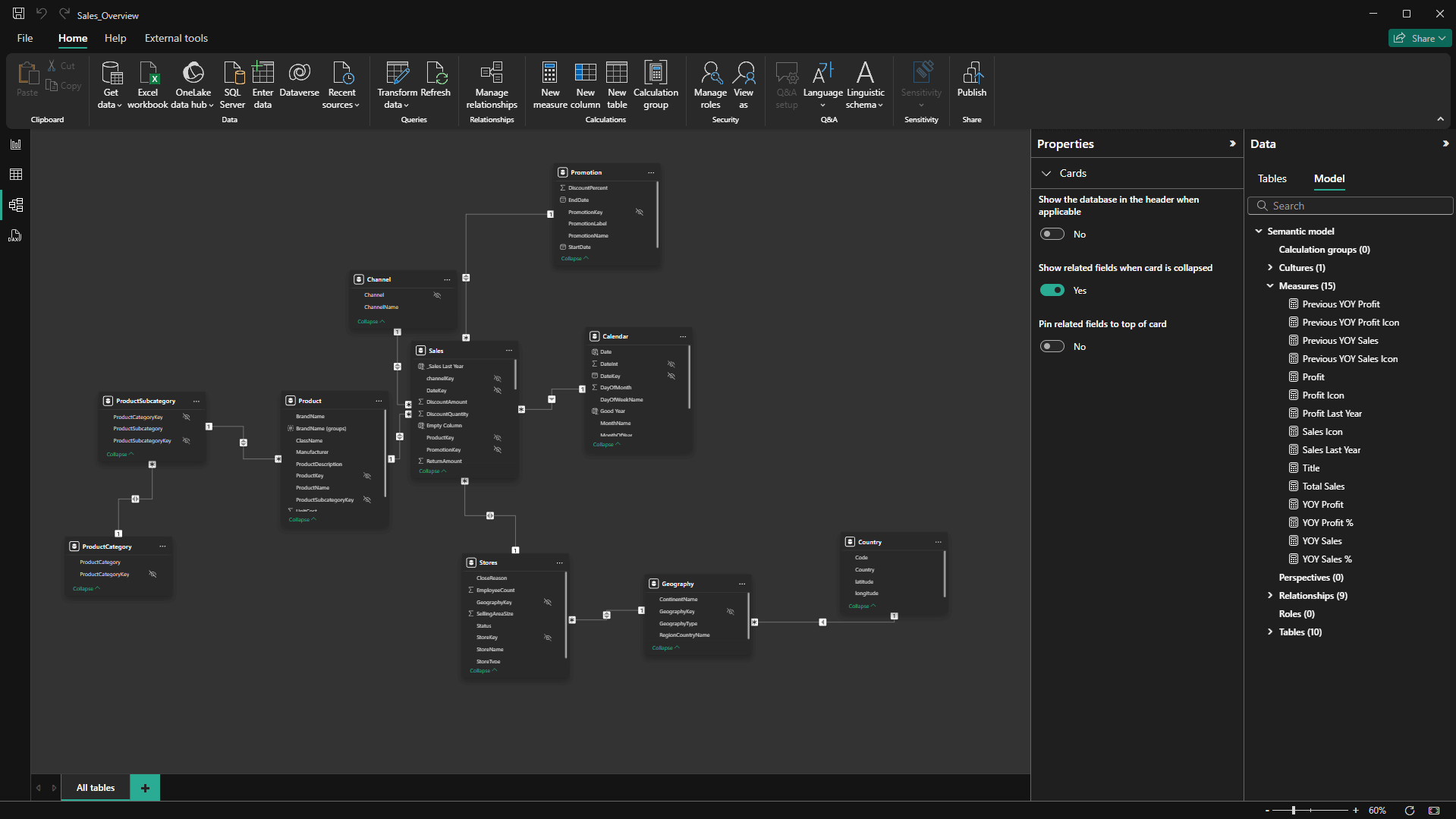 Power BI Dark Mode: Model View