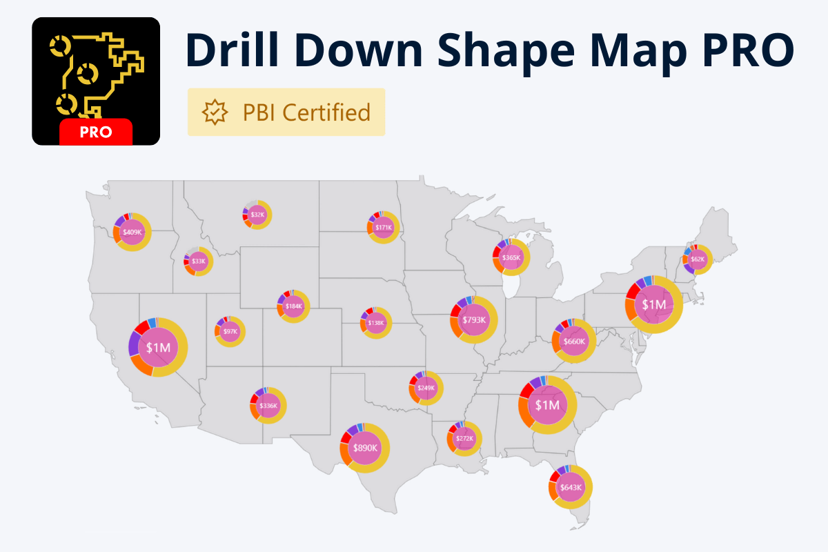 Drill Down Shape Map PRO visual for Power BI - a PBI certified map visual