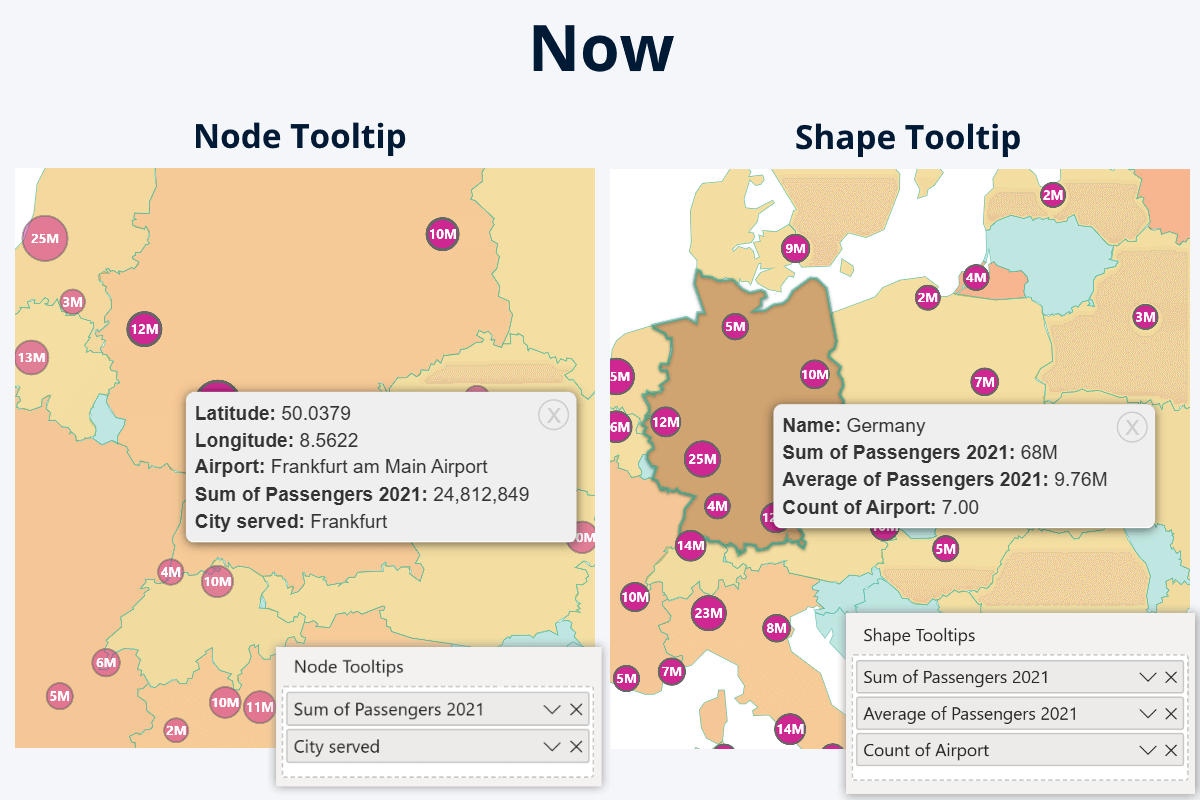 Node Tooltip and Shape Tooltip fields in Drill Down Map PRO for Power BI