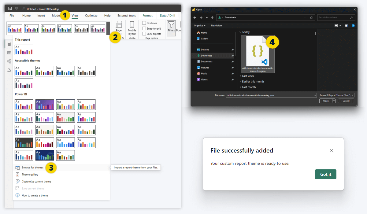 Applying Theme File to License ZoomCharts Visuals